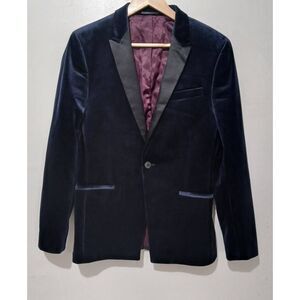 Topman mens size 38R navy blue velvet tuxedo blazer